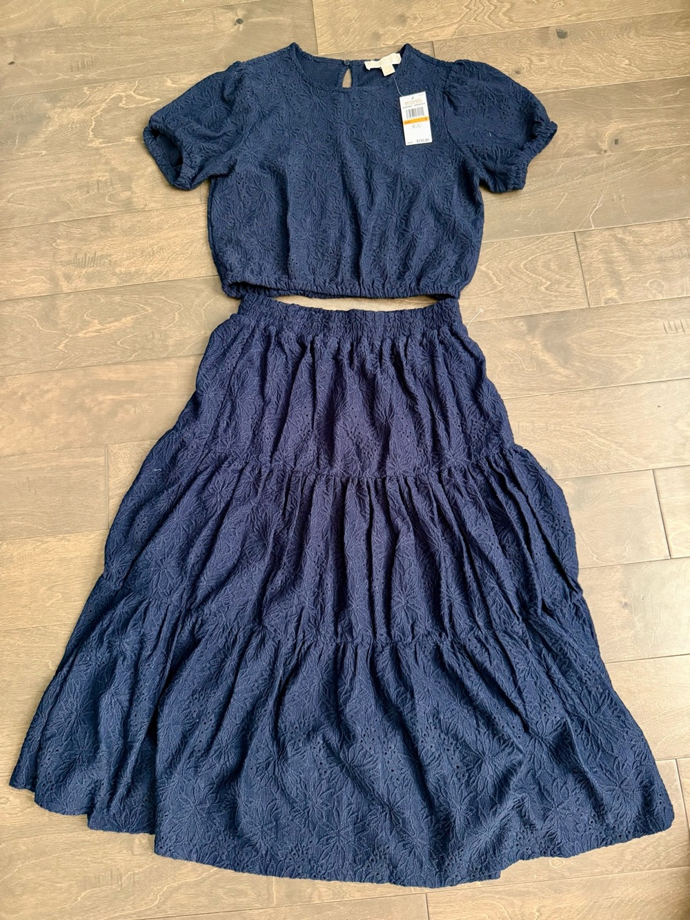 Michael Kors Navy Blue Eyelet two piece shirt/skirt - NWT